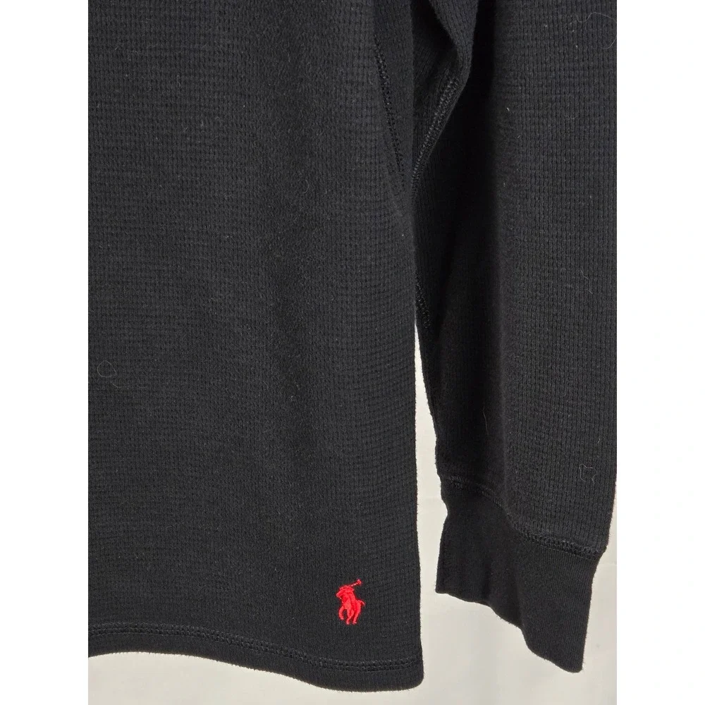 Men's Polo Ralph Lauren XL Black Waffle Knit Thermal Long Sleeve Shirt Preppy